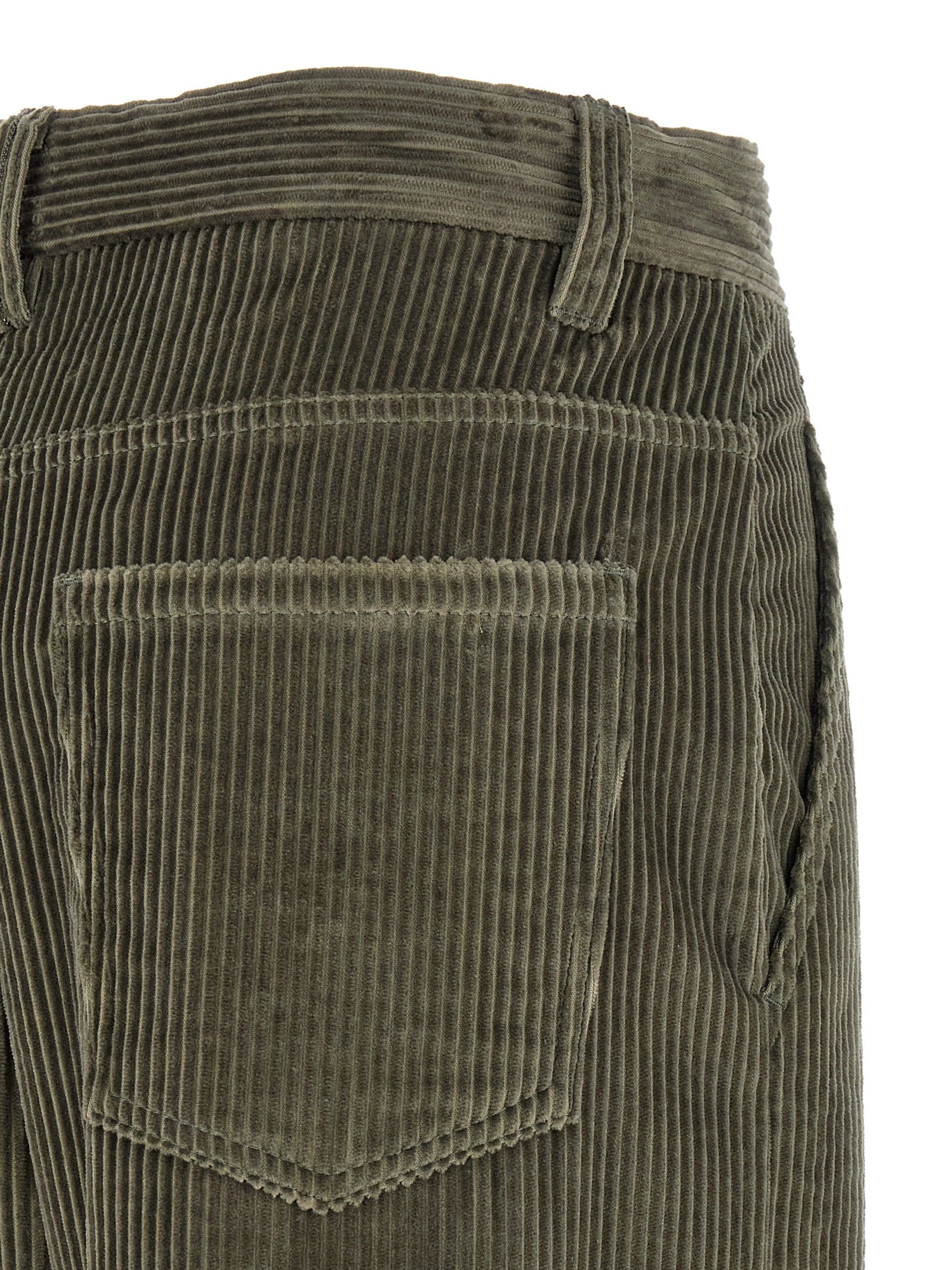 Trousers by Brunello Cucinelli for women in cotton corduroy bicolour, green & olive presents a perennial silhouette, meticulously tailored with a flared, relaxed-fit & wide cut, long finish, and an elegant .