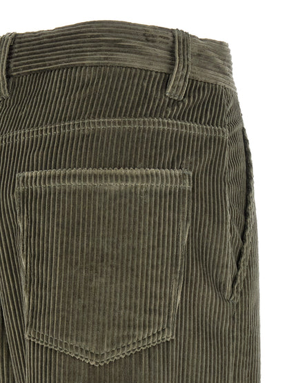 Trousers by Brunello Cucinelli for women in cotton corduroy bicolour, green & olive presents a perennial silhouette, meticulously tailored with a flared, relaxed-fit & wide cut, long finish, and an elegant .