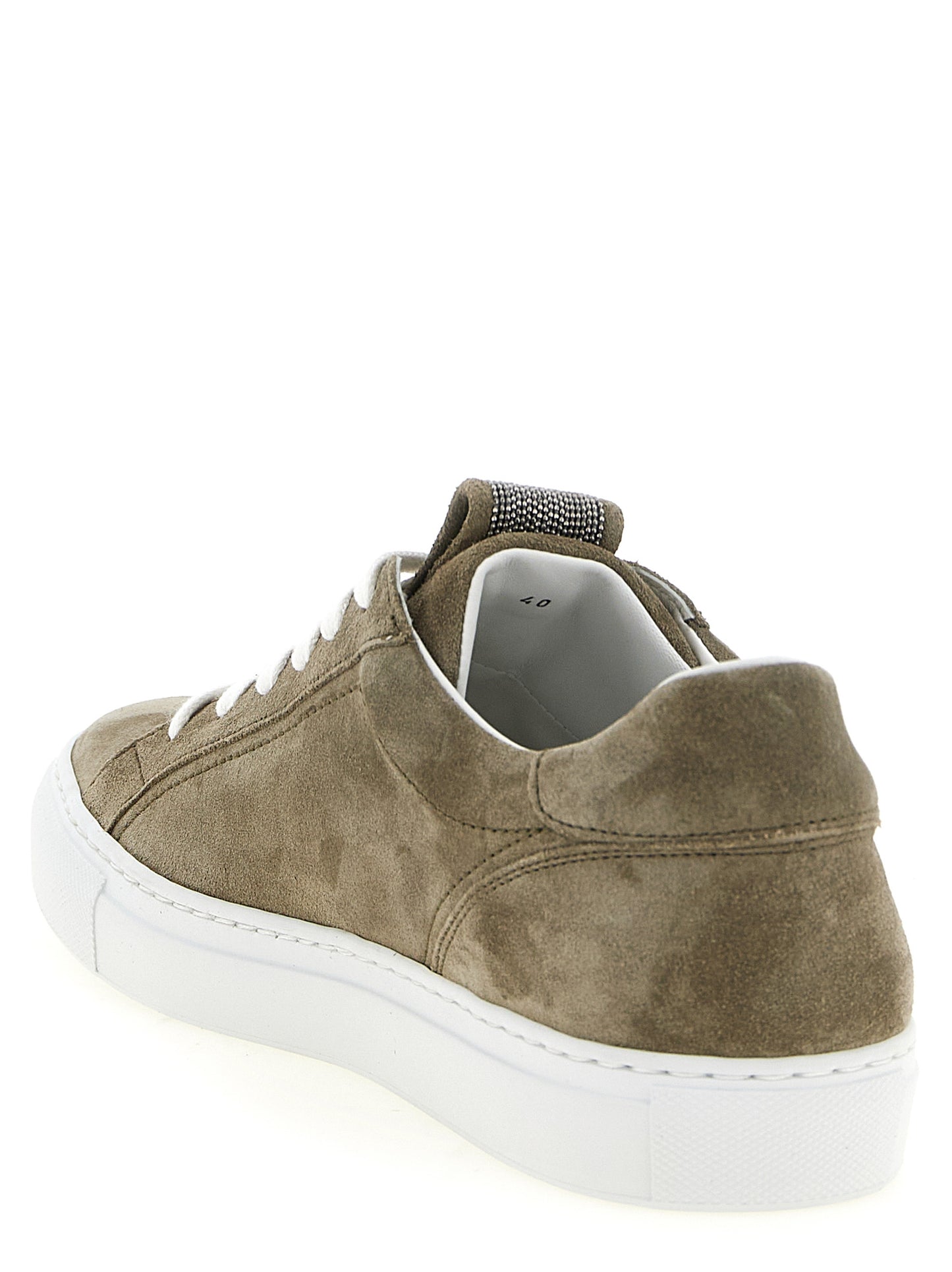 Sneakers by Brunello Cucinelli for women in suede calfskin leather gray, khaki & signature features an versatile design from the Monile Women's Low Top Suede Calfskin Leather Sneakers collection, highlighting a versatile low-top style for a premium, high-fashion look.