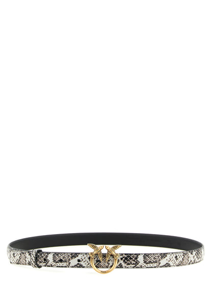Belt by PINKO for women in python calfskin leather gray, gold & print features an artisanal silhouette, showcasing the artisanal craftsmanship of the Love Birds Python Calfskin Leather Belt collection for a artisanal finish.