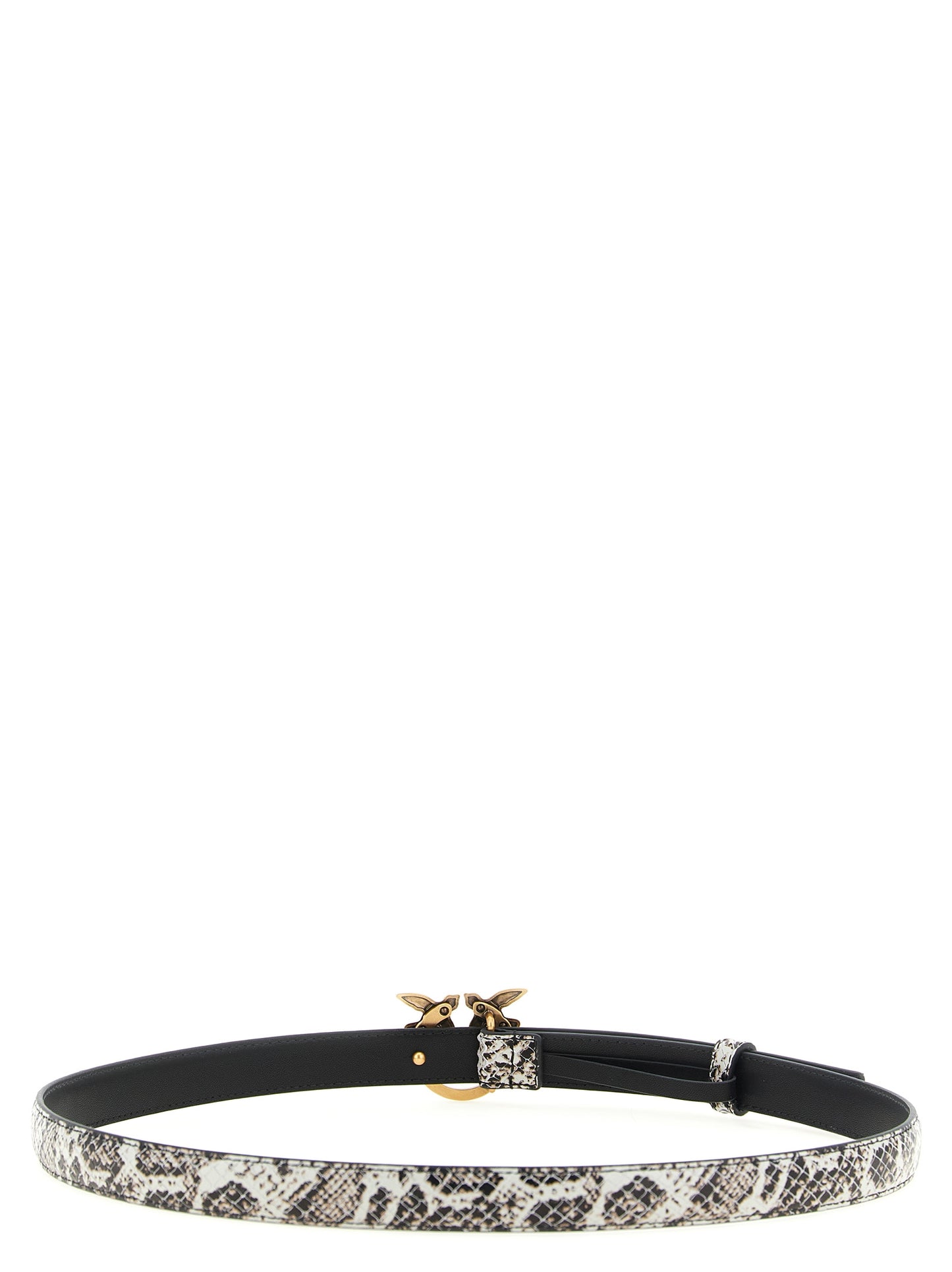 Belt by PINKO for women in python calfskin leather gray, gold & print features a bohemian chic silhouette, showcasing the bohemian chic Love Birds Python Calfskin Leather Belt design with a sophisticated bohemian chic finish.