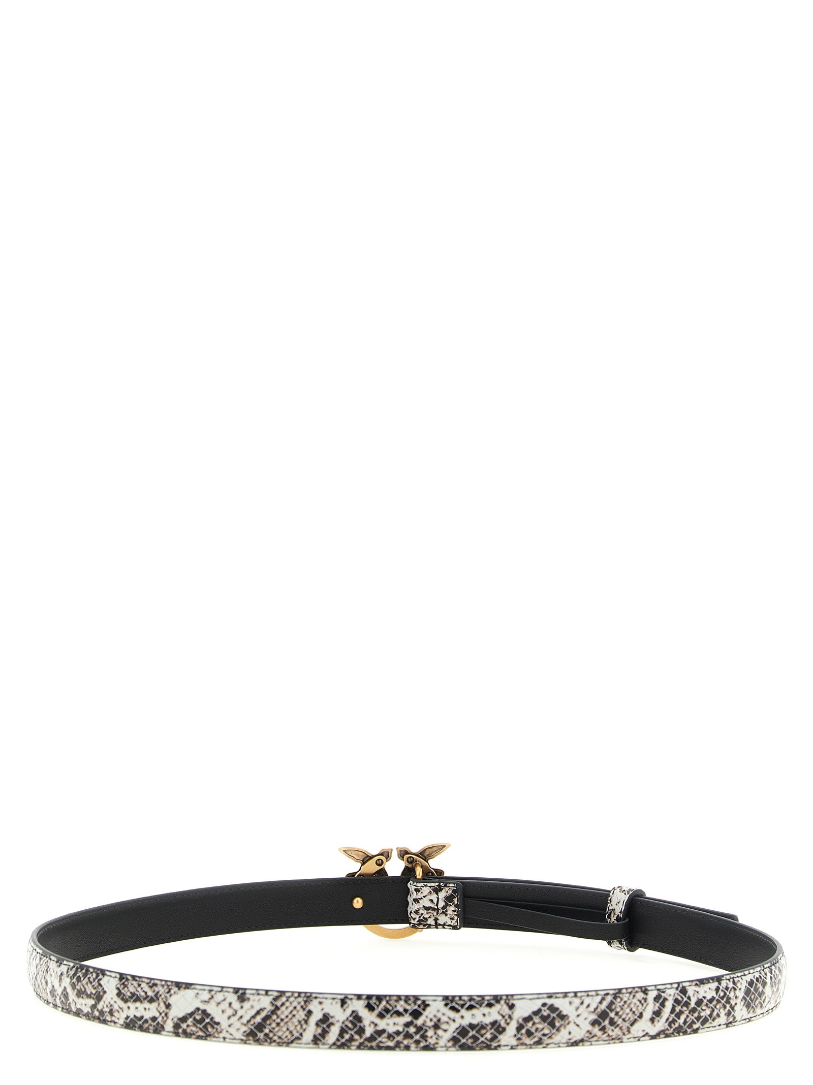Belt by PINKO for women in python calfskin leather gray, gold & print features a bohemian chic silhouette, showcasing the bohemian chic Love Birds Python Calfskin Leather Belt design with a sophisticated bohemian chic finish.