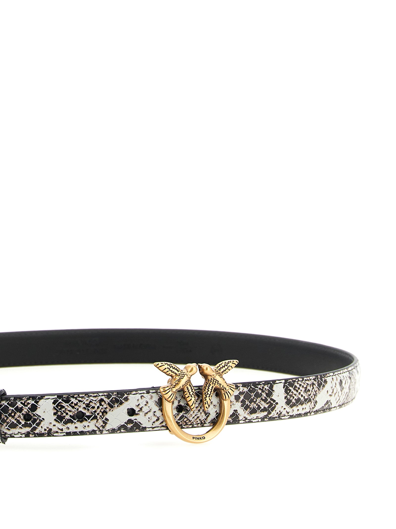 Belt by PINKO for women in python calfskin leather gray, gold & print features a artisanal-chic design, artfully capturing the essence of the Love Birds Python Calfskin Leather Belt with a artisanal-chic finish.