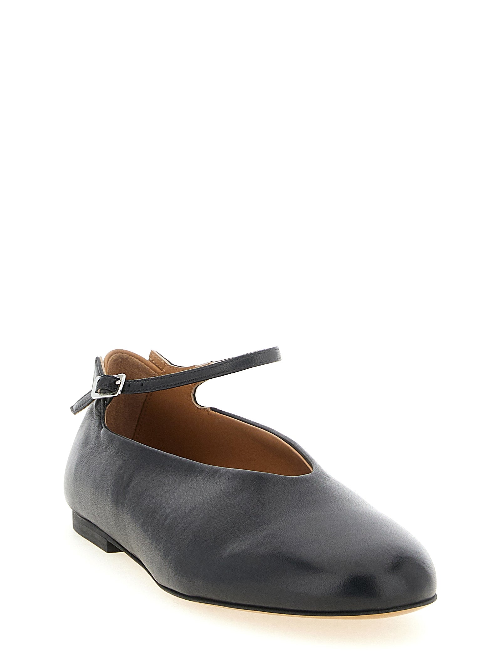 Ballet Flat Shoes by Jil Sander for women in calfskin leather black, camel & silver showcases a resplendent Women's Calfskin Leather Ballet Flat Shoes aesthetic with a and .