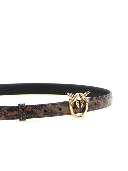 Belt by PINKO for women in calfskin leather black, brown, gold & print features a versatile silhouette, artfully showcasing the versatile design of the Love Birds Calfskin Leather Belt for a sophisticated, premium finish.
