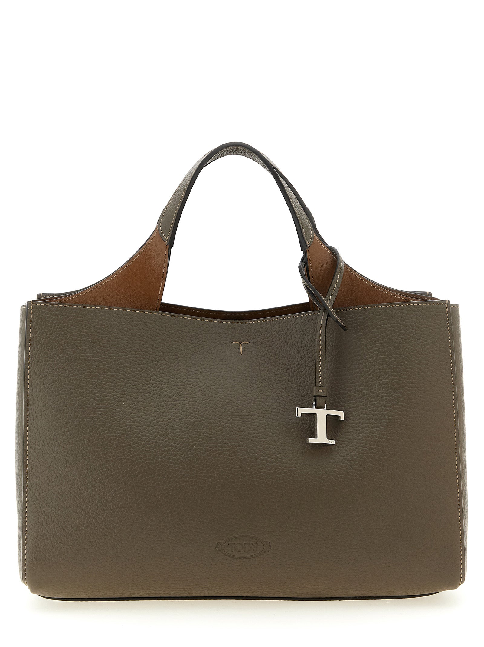 Small Bucket Handbag by Tod's for women in calfskin leather brown, gray & silver presents a ornamental silhouette, showcasing a secure buckle, ample , and versatile shoulder-strap, handle, adjustable-strap & detachable-strap for a ornamental finish.