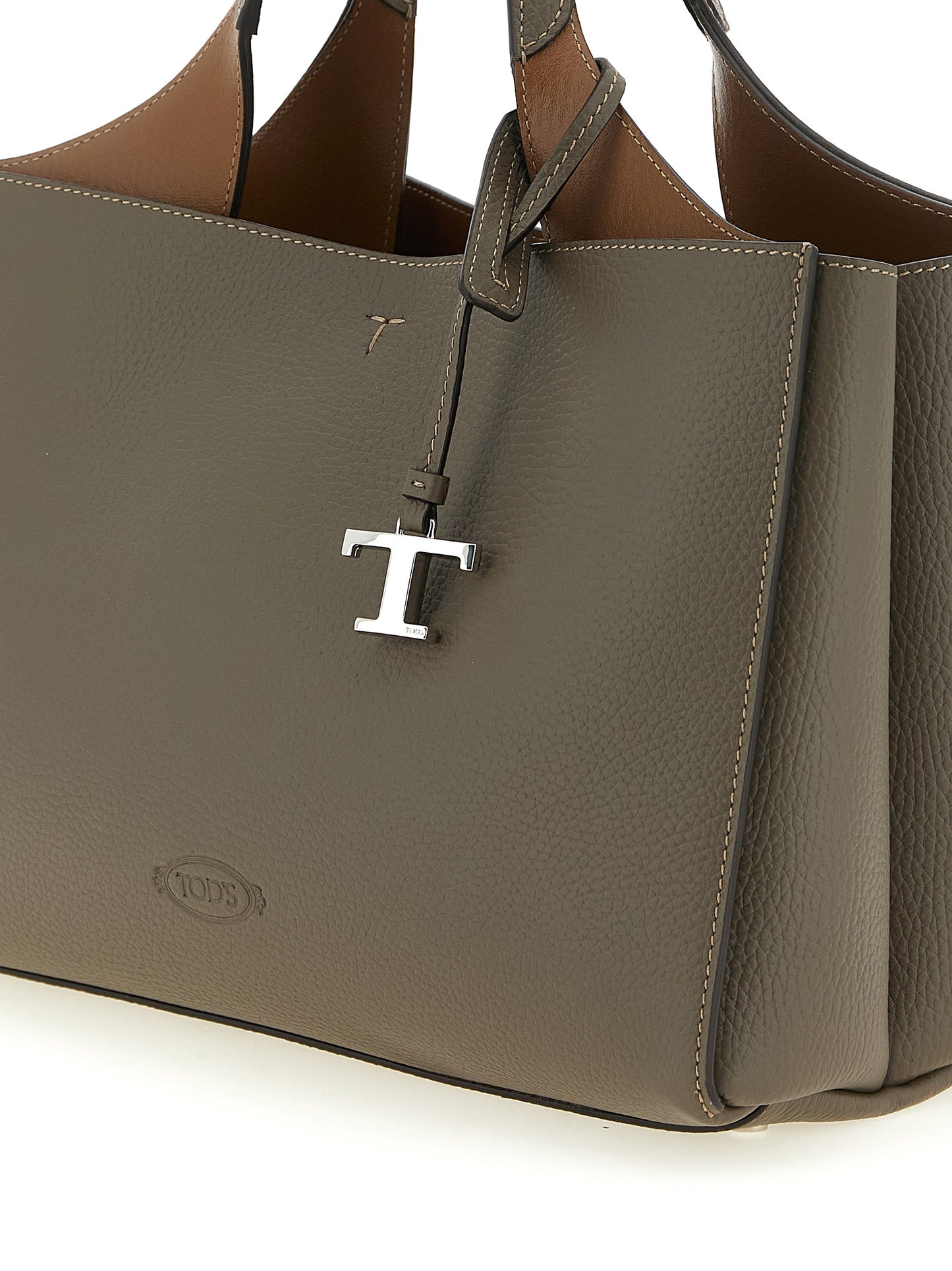 Small Bucket Handbag by Tod's for women in calfskin leather brown, gray & silver features a exquisite silhouette, showcasing a secure buckle and exquisite with versatile shoulder-strap, handle, adjustable-strap & detachable-strap for a exquisite finish.
