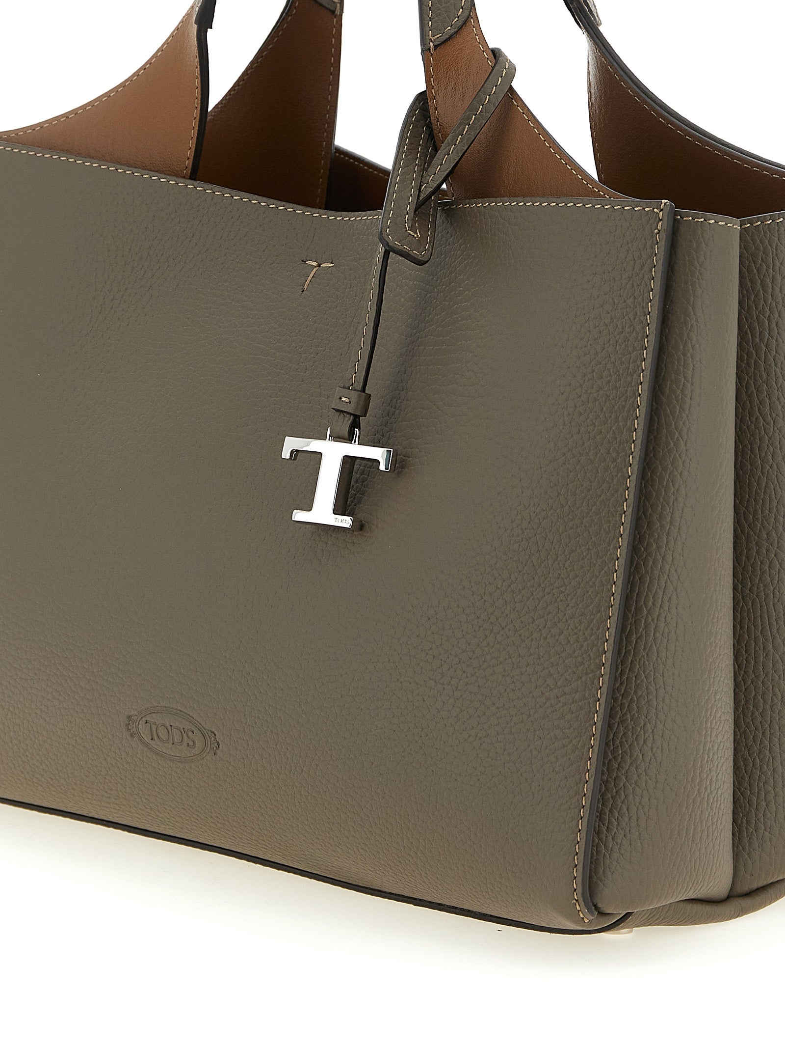 Small Bucket Handbag by Tod's for women in calfskin leather brown, gray & silver features a exquisite silhouette, showcasing a secure buckle and exquisite with versatile shoulder-strap, handle, adjustable-strap & detachable-strap for a exquisite finish.