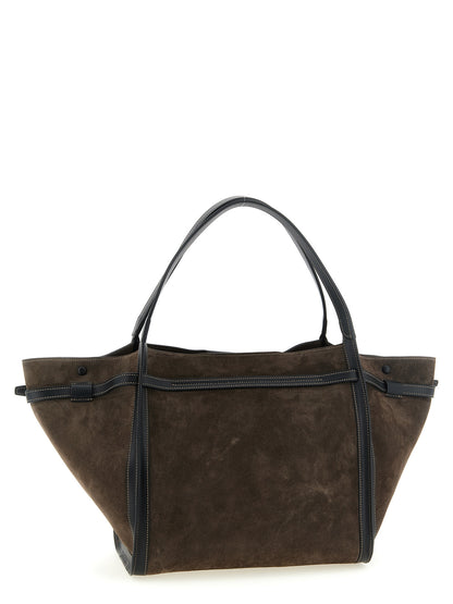 Shopper Tote Bag by Tod's for women in calfskin leather & nylon brown & gold features a jet-set T Timeless Tim Calfskin Leather & Nylon Shopper Tote Bag design, complete with a secure snap & zipper, ample , and versatile handle, adjustable-strap & belt-strap for a jet-set look.