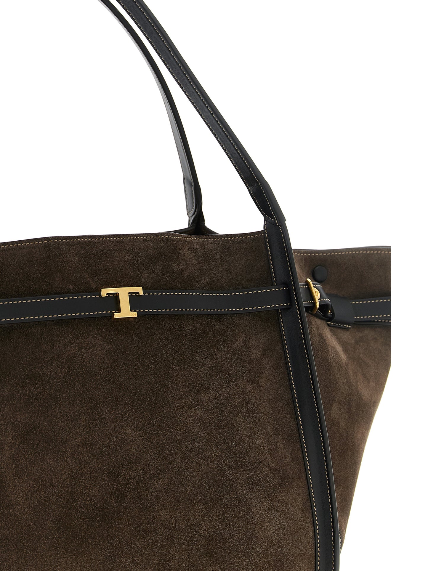 This Shopper Tote Bag by Tod's for women in calfskin leather & nylon brown & gold features an jet-set T Timeless Tim Calfskin Leather & Nylon Shopper Tote Bag design with a secure snap & zipper, ample , and jet-set handle, adjustable-strap & belt-strap.