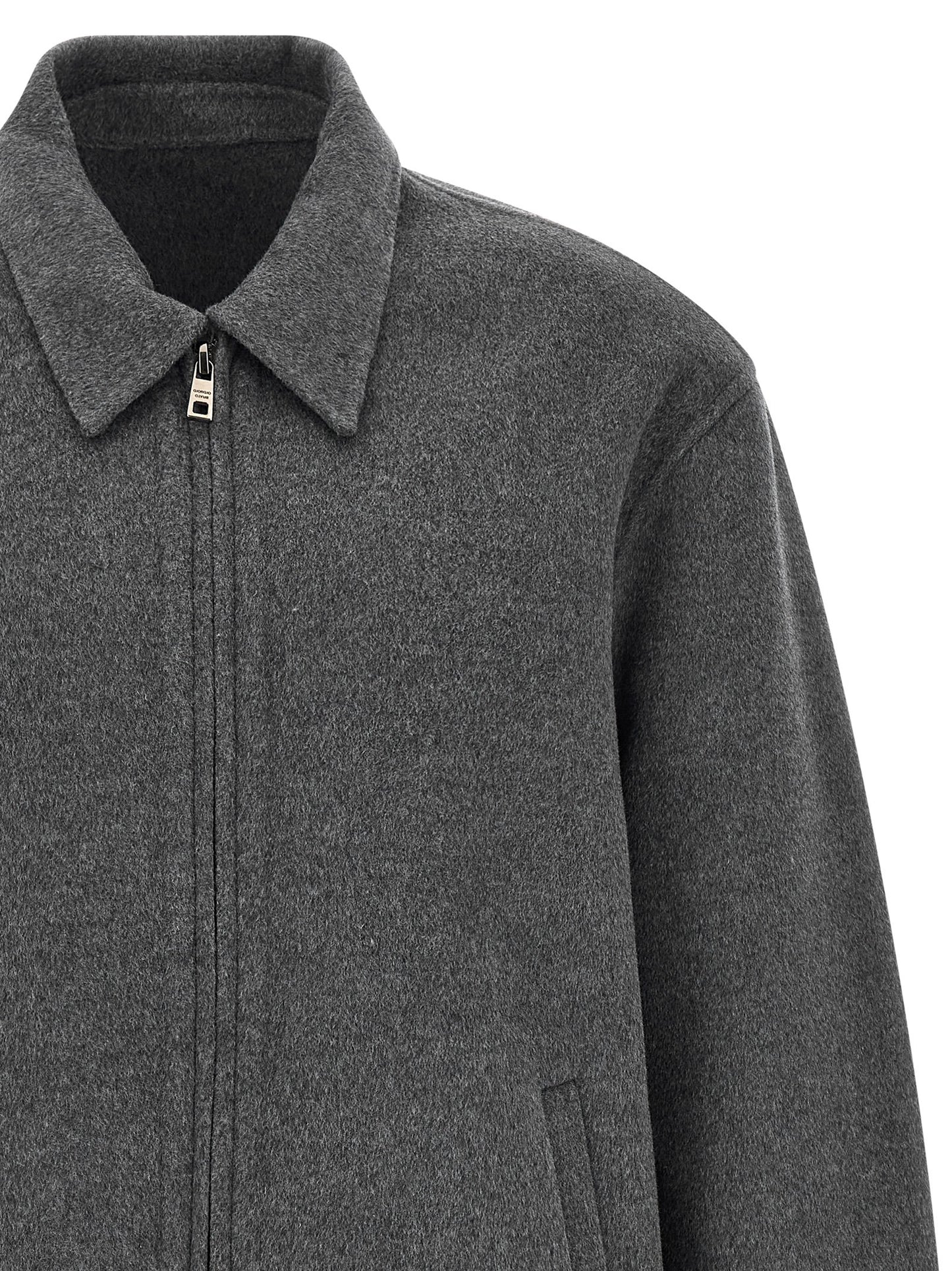 Overcoat by GIORGIO BRATO for men in cashmere wool gray features an satoral silhouette, showcasing a sophisticated shirt-collar neckline and satoral pockets for a premium, timeless look.