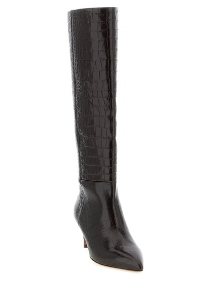 Stiletto Ankle Over-The-Knee Boots by Paris Texas for women in calfskin leather brown, ebony & print features an dynamic silhouette, showcasing the dynamic Women's Calfskin Leather Stiletto Ankle Over-The-Knee Boots design with its distinctive stiletto and elegant .