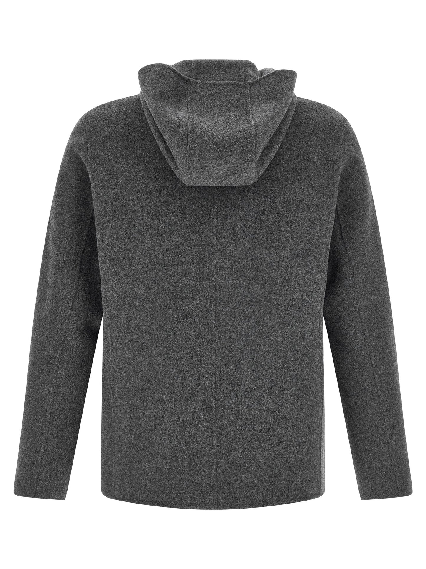 Hooded Overcoat by GIORGIO BRATO for men in cashmere wool gray features a contemporary silhouette showcasing a contemporary hooded high-neck neckline and refined hooded for a sophisticated finish.