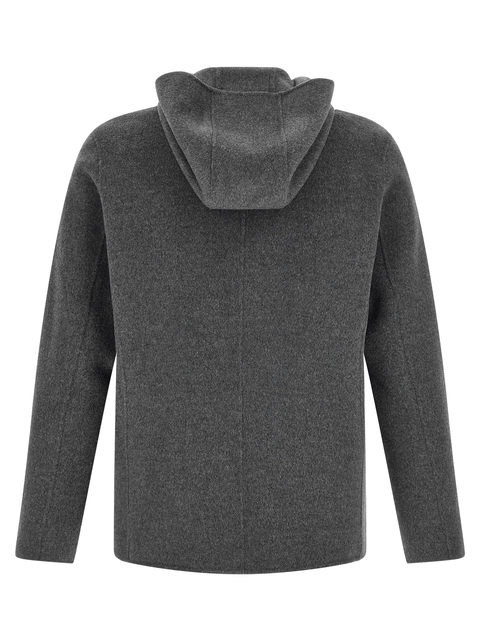 Hooded Overcoat by GIORGIO BRATO for men in cashmere wool gray features a contemporary silhouette showcasing a contemporary hooded high-neck neckline and refined hooded for a sophisticated finish.