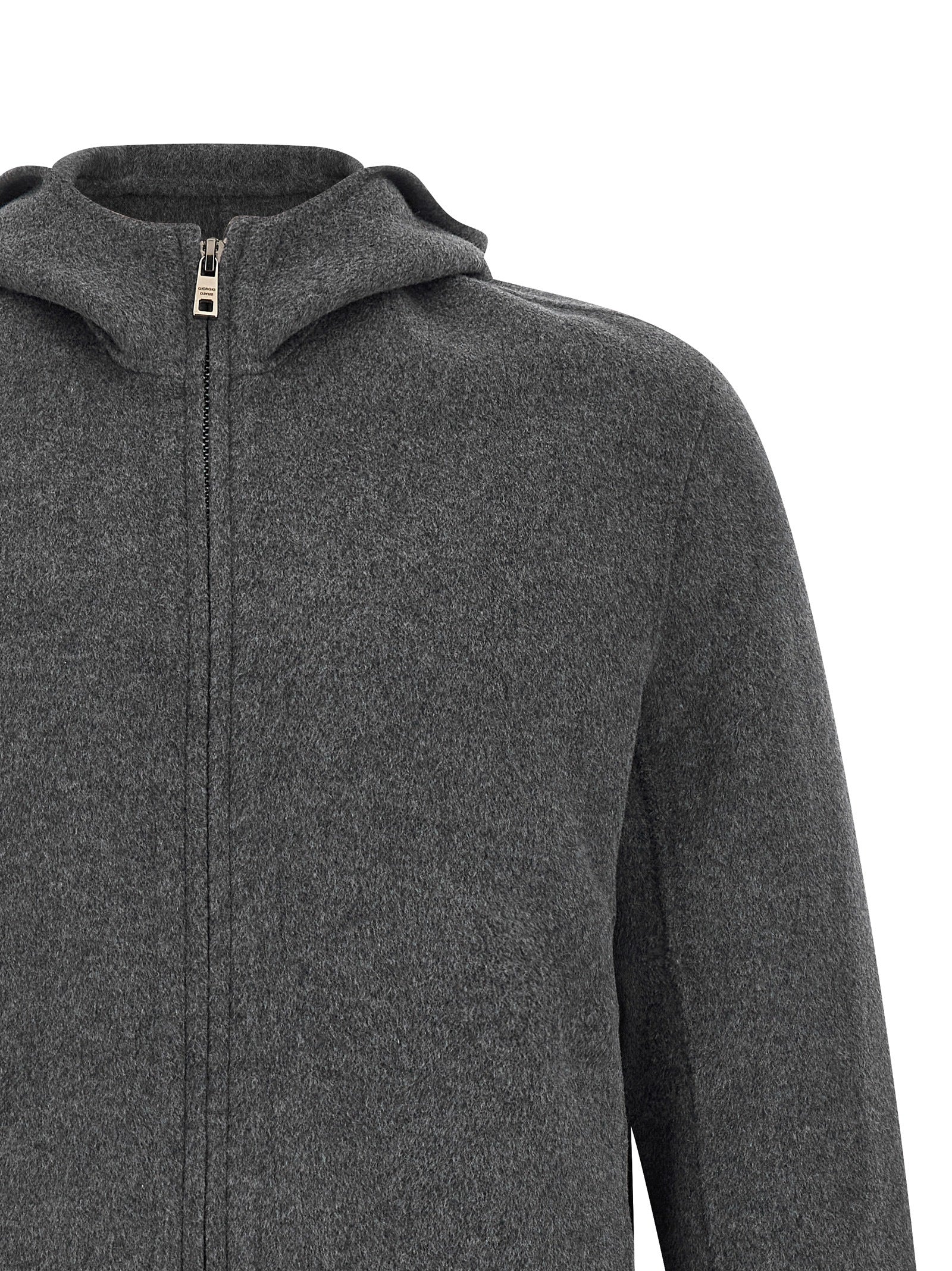 Hooded Overcoat by GIORGIO BRATO for men in cashmere wool gray showcases a enveloping silhouette, detailed with distinctive hooded and a enveloping hooded high-neck neckline.