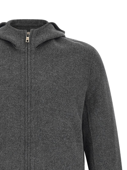 Hooded Overcoat by GIORGIO BRATO for men in cashmere wool gray showcases a enveloping silhouette, detailed with distinctive hooded and a enveloping hooded high-neck neckline.