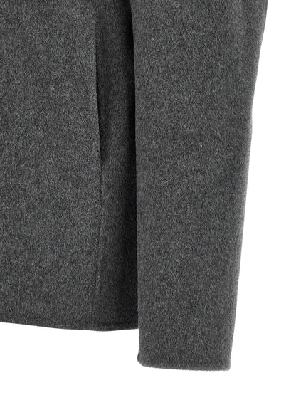Hooded Overcoat by GIORGIO BRATO for men in cashmere wool gray features a cosy chic silhouette, artfully detailed with a sophisticated and premium hooded for a cosy chic finish.