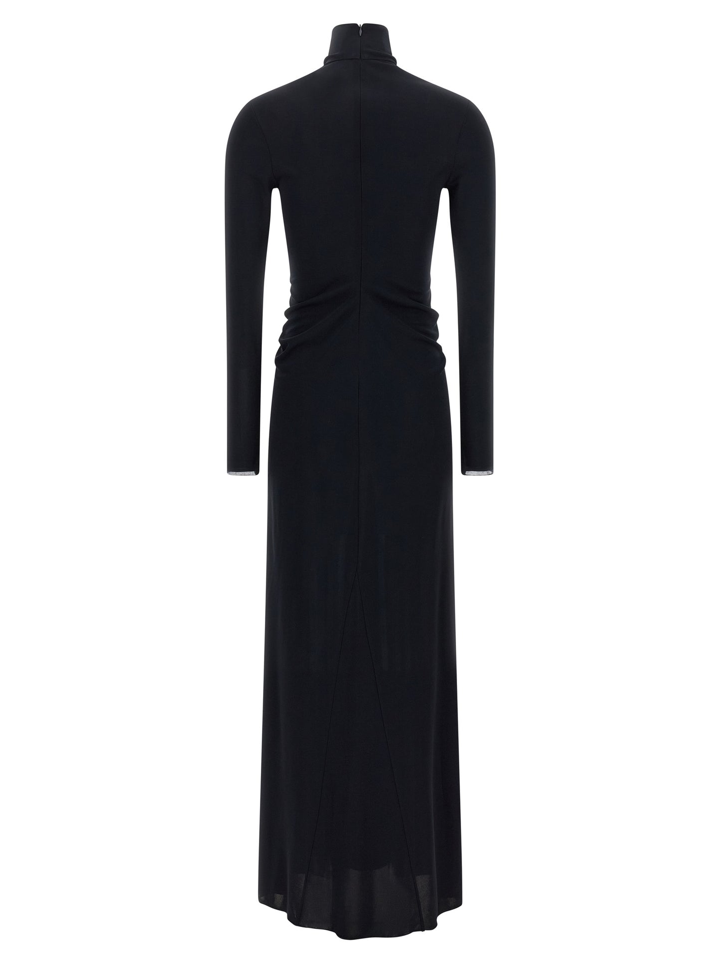 Dress by Fabiana Filippi for women in viscose blue, natural, transparent & patterned features an eye catching silhouette with a sophisticated high-neck neckline, elegant , and a refined long for a eye catching aesthetic.