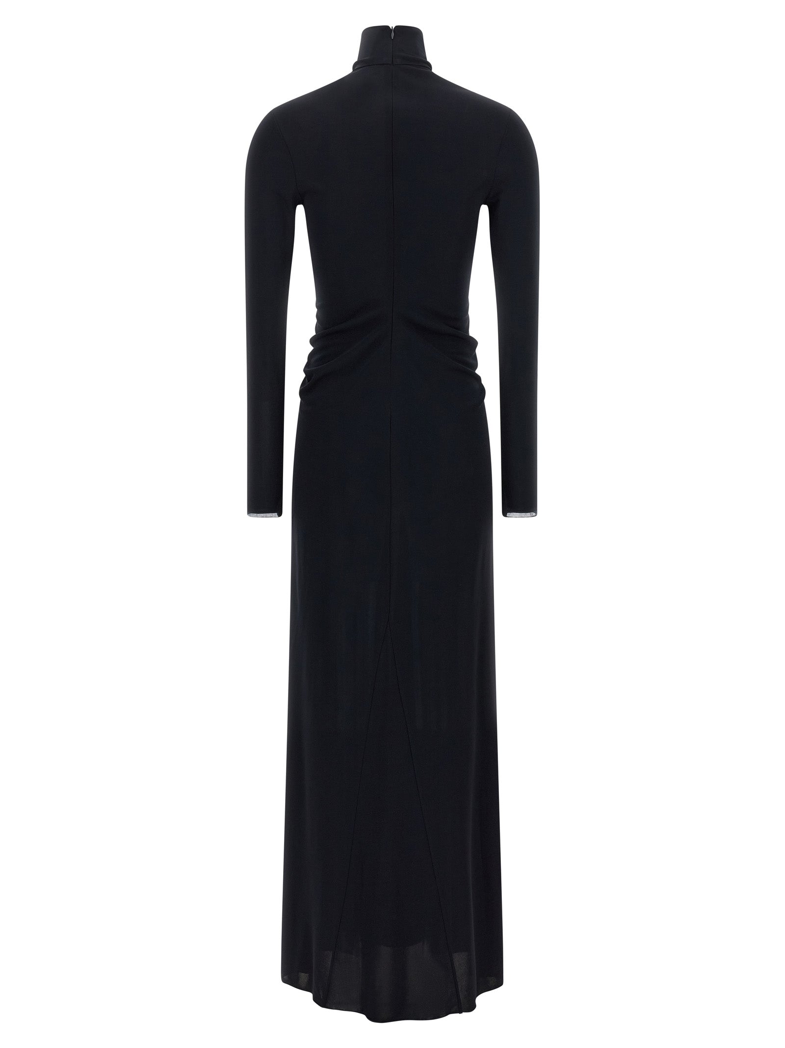 Dress by Fabiana Filippi for women in viscose blue, natural, transparent & patterned features an eye catching silhouette with a sophisticated high-neck neckline, elegant , and a refined long for a eye catching aesthetic.