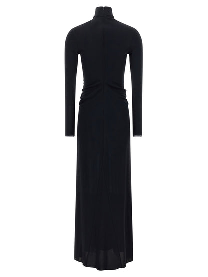 Dress by Fabiana Filippi for women in viscose blue, natural, transparent & patterned features an eye catching silhouette with a sophisticated high-neck neckline, elegant , and a refined long for a eye catching aesthetic.