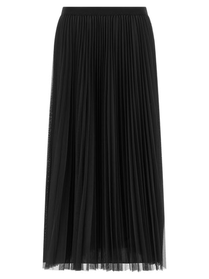 Skirt by Fabiana Filippi for women in polyester blue & transparent showcases a dramatic silhouette, artfully capturing the essence of the Play Women's Pleated Polyester Midi Skirt in a dramatic midi cut for a refined look.