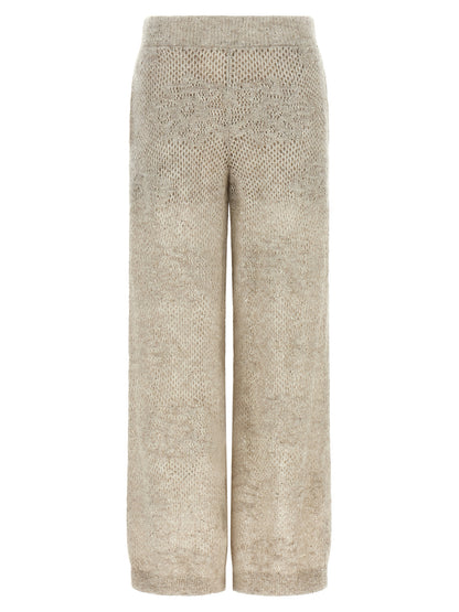 Trousers by Brunello Cucinelli for women in mohair virgin wool & sequins beige & sand features a sculptural silhouette, showcasing a sculptural straight-leg, relaxed-fit & wide and long with a sophisticated for a sculptural finish.