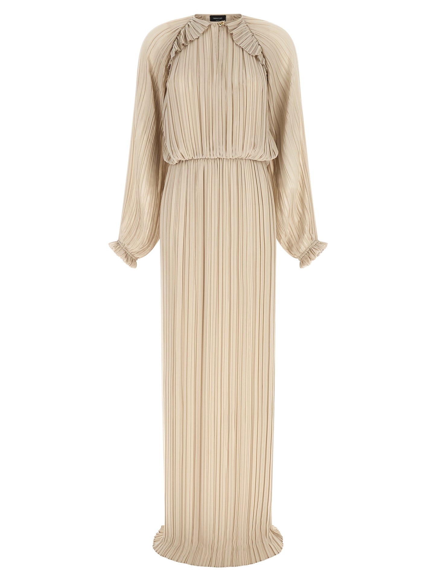 Dress by Fabiana Filippi for women in polyester beige, gold & sand presents a sinuous silhouette, showcasing a sophisticated and detailed with a sinuous long for a refined finish.