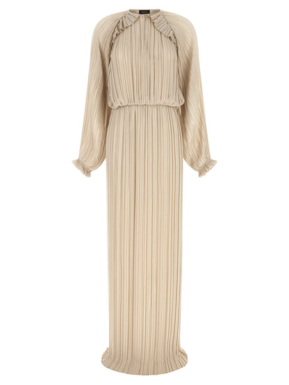 Dress by Fabiana Filippi for women in polyester beige, gold & sand presents a sinuous silhouette, showcasing a sophisticated and detailed with a sinuous long for a refined finish.