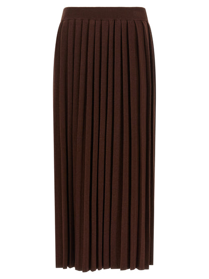 Skirt by Fabiana Filippi for women in silk cashmere virgin wool brown & patterned features an relaxed-yet-refined silhouette that elegantly showcases the Women's Pleated Silk Cashmere Virgin Wool Midi Skirt design and sophisticated midi.