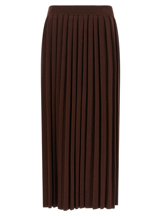 Skirt by Fabiana Filippi for women in silk cashmere virgin wool brown & patterned features an relaxed-yet-refined silhouette that elegantly showcases the Women's Pleated Silk Cashmere Virgin Wool Midi Skirt design and sophisticated midi.