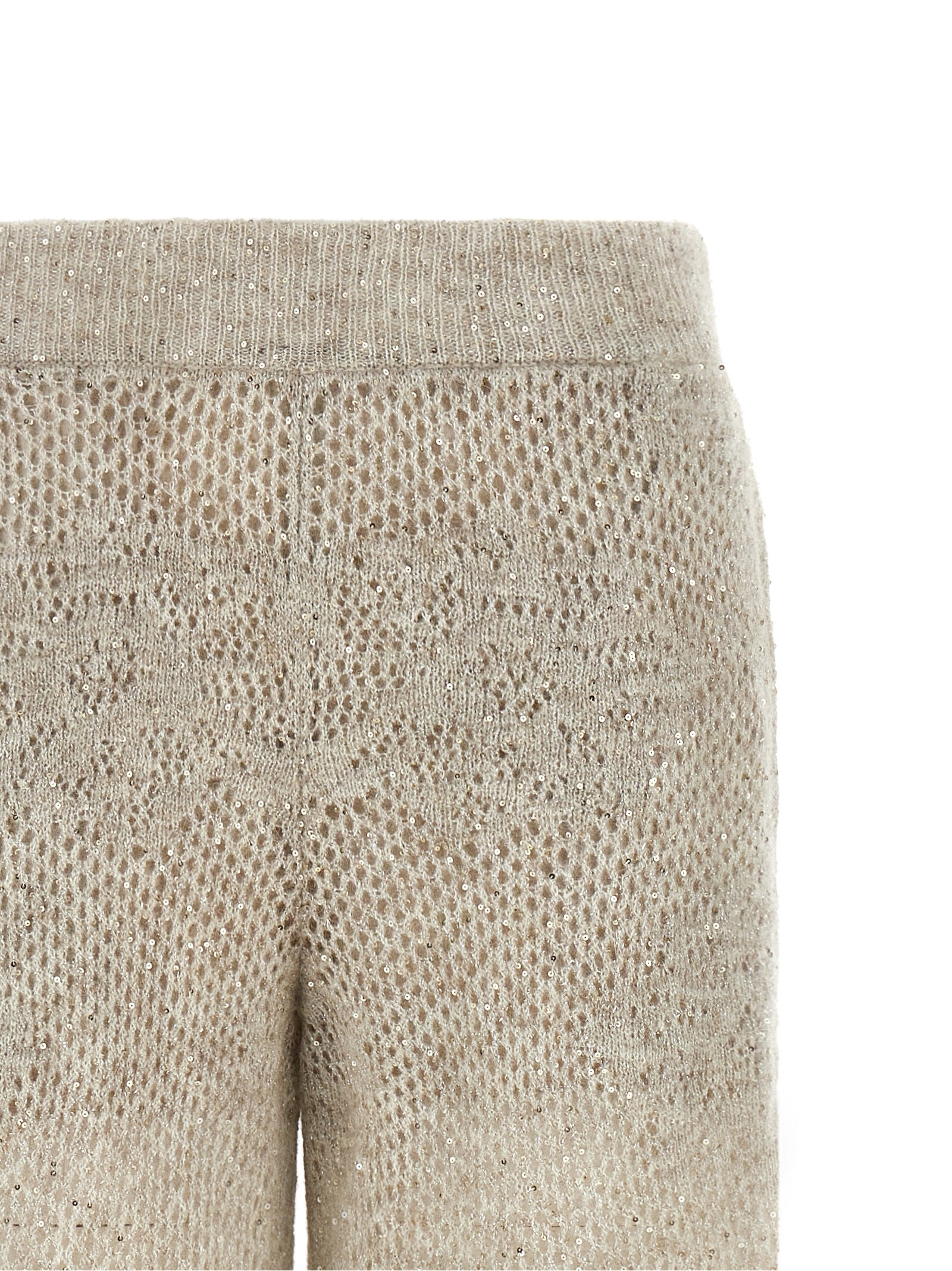 Trousers by Brunello Cucinelli for women in mohair virgin wool & sequins beige & sand features a tailored silhouette with a tailored straight-leg, relaxed-fit & wide, defined by its long and a sophisticated .