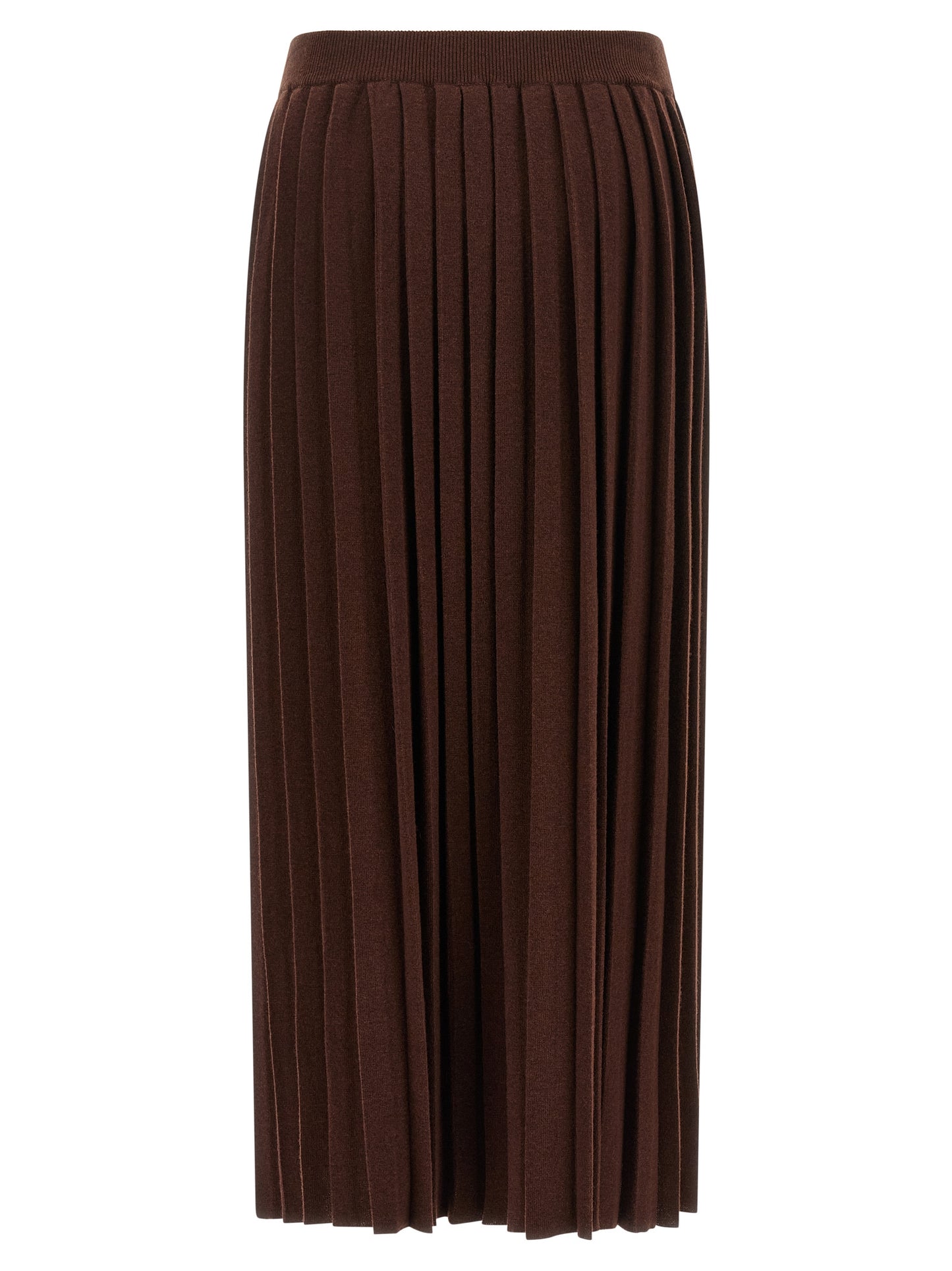 Skirt by Fabiana Filippi for women in silk cashmere virgin wool brown & patterned showcases a dramatic silhouette, artfully capturing the essence of the Women's Pleated Silk Cashmere Virgin Wool Midi Skirt in a dramatic midi cut for a refined look.