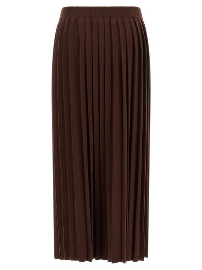 Skirt by Fabiana Filippi for women in silk cashmere virgin wool brown & patterned showcases a dramatic silhouette, artfully capturing the essence of the Women's Pleated Silk Cashmere Virgin Wool Midi Skirt in a dramatic midi cut for a refined look.