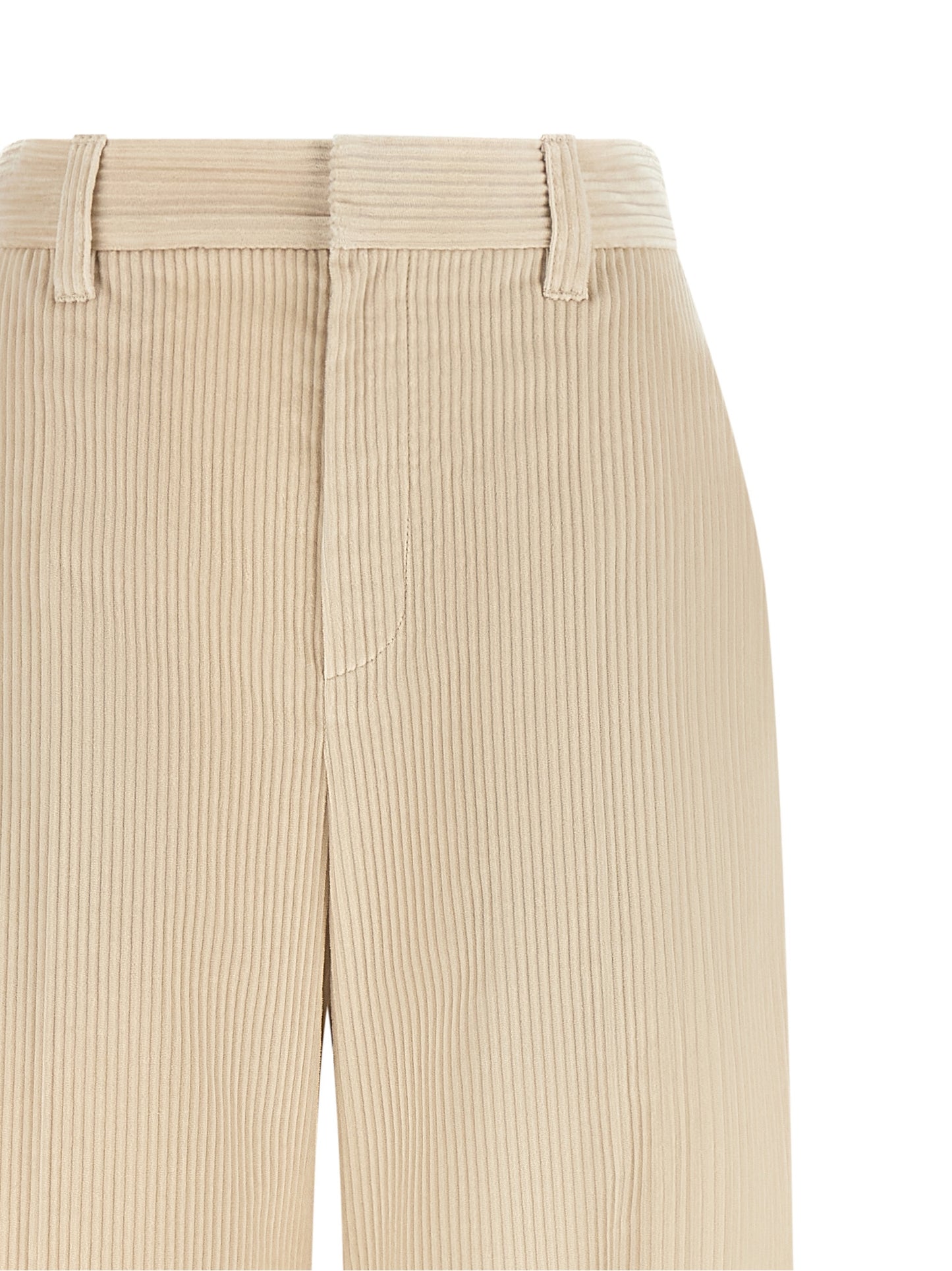 Trousers by Brunello Cucinelli for women in cotton corduroy beige presents a smart silhouette, meticulously detailed with a smart wide, a smart long, and a smart high rise.