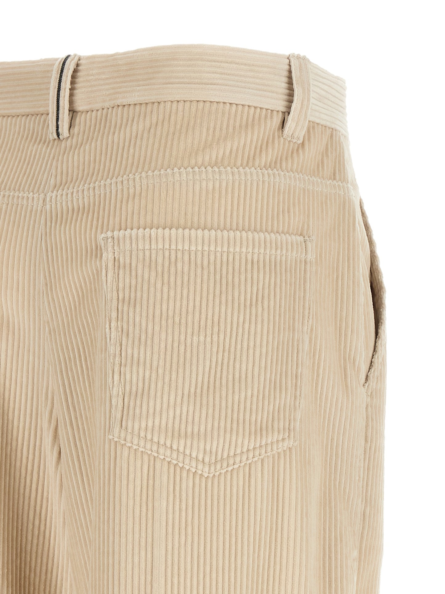 Trousers by Brunello Cucinelli for women in cotton corduroy beige features a tailored silhouette with a tailored wide, defined by its long and a sophisticated high rise.