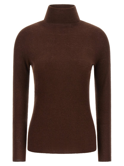 Cardigan by Fabiana Filippi for women in silk cashmere virgin wool brown features an crisp silhouette, showcasing a sophisticated turtle high-neck neckline and long-sleeve detail for a truly crisp finish.
