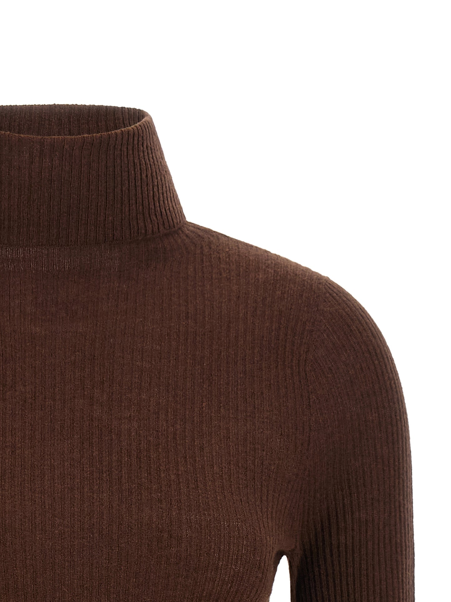 Cardigan by Fabiana Filippi for women in silk cashmere virgin wool brown showcases a captivating silhouette, artfully detailed with a captivating and turtle high-neck neckline for a truly sophisticated captivating look.