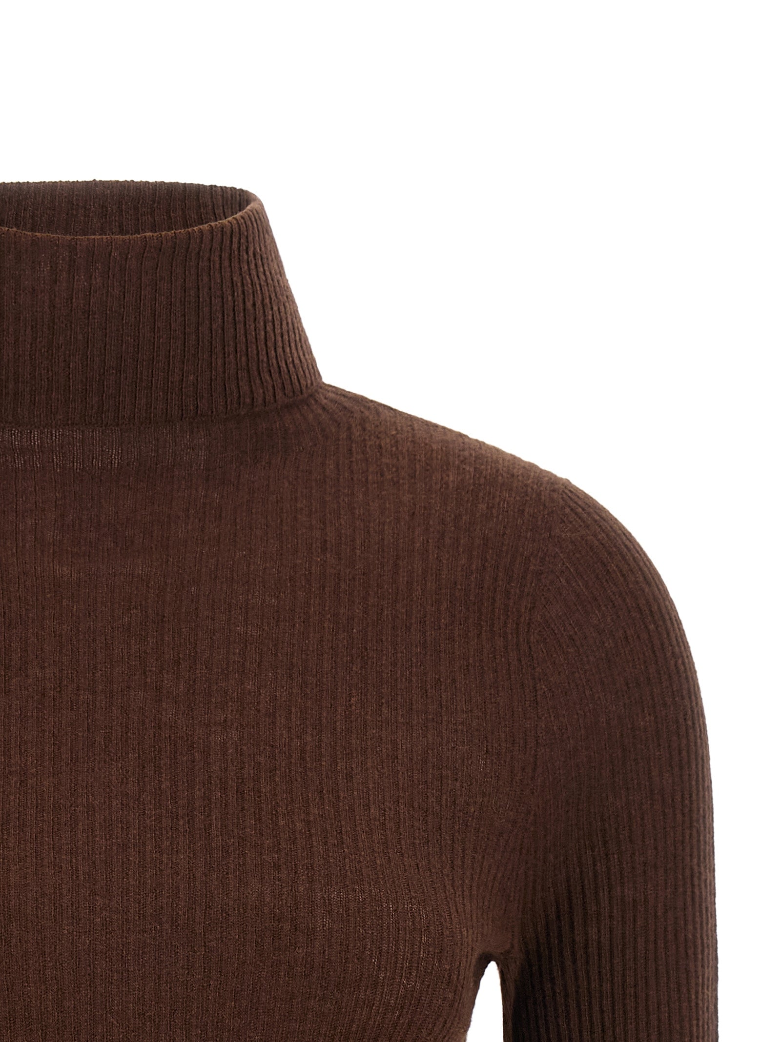 Cardigan by Fabiana Filippi for women in silk cashmere virgin wool brown showcases a captivating silhouette, artfully detailed with a captivating and turtle high-neck neckline for a truly sophisticated captivating look.