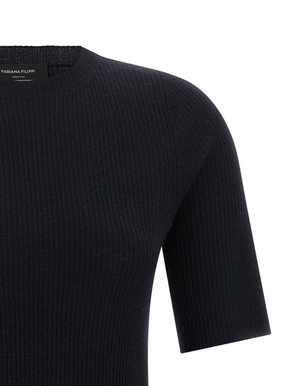 Sweater by Fabiana Filippi for women in silk cashmere virgin wool navy showcases a downtown chic silhouette, artfully finished with a downtown chic and for a sophisticated, high-end look.