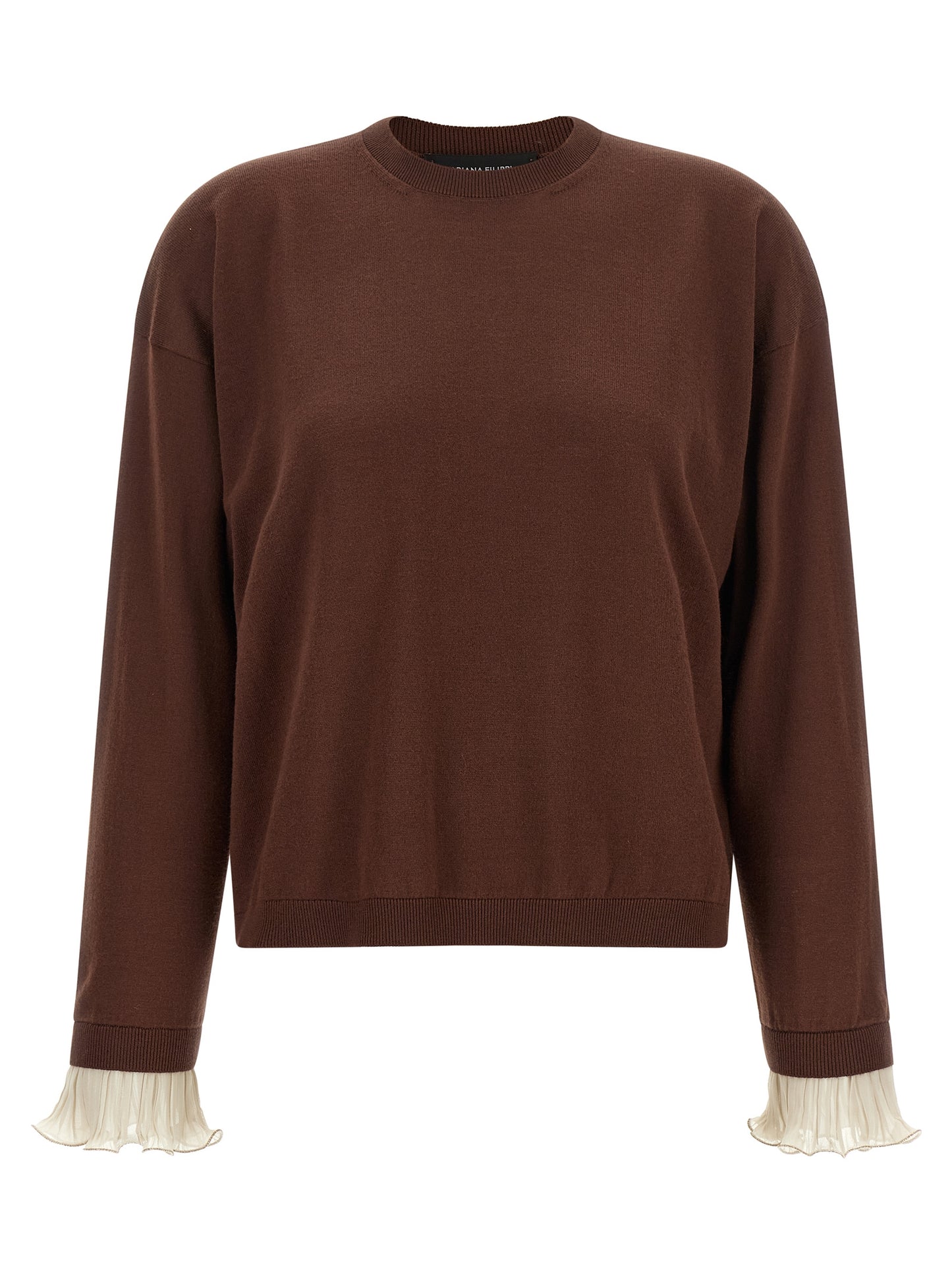 Cardigan by Fabiana Filippi for women in virgin wool & cotton brown features an impeccable silhouette, showcasing a sophisticated round neckline and long-sleeve detail for a truly impeccable finish.