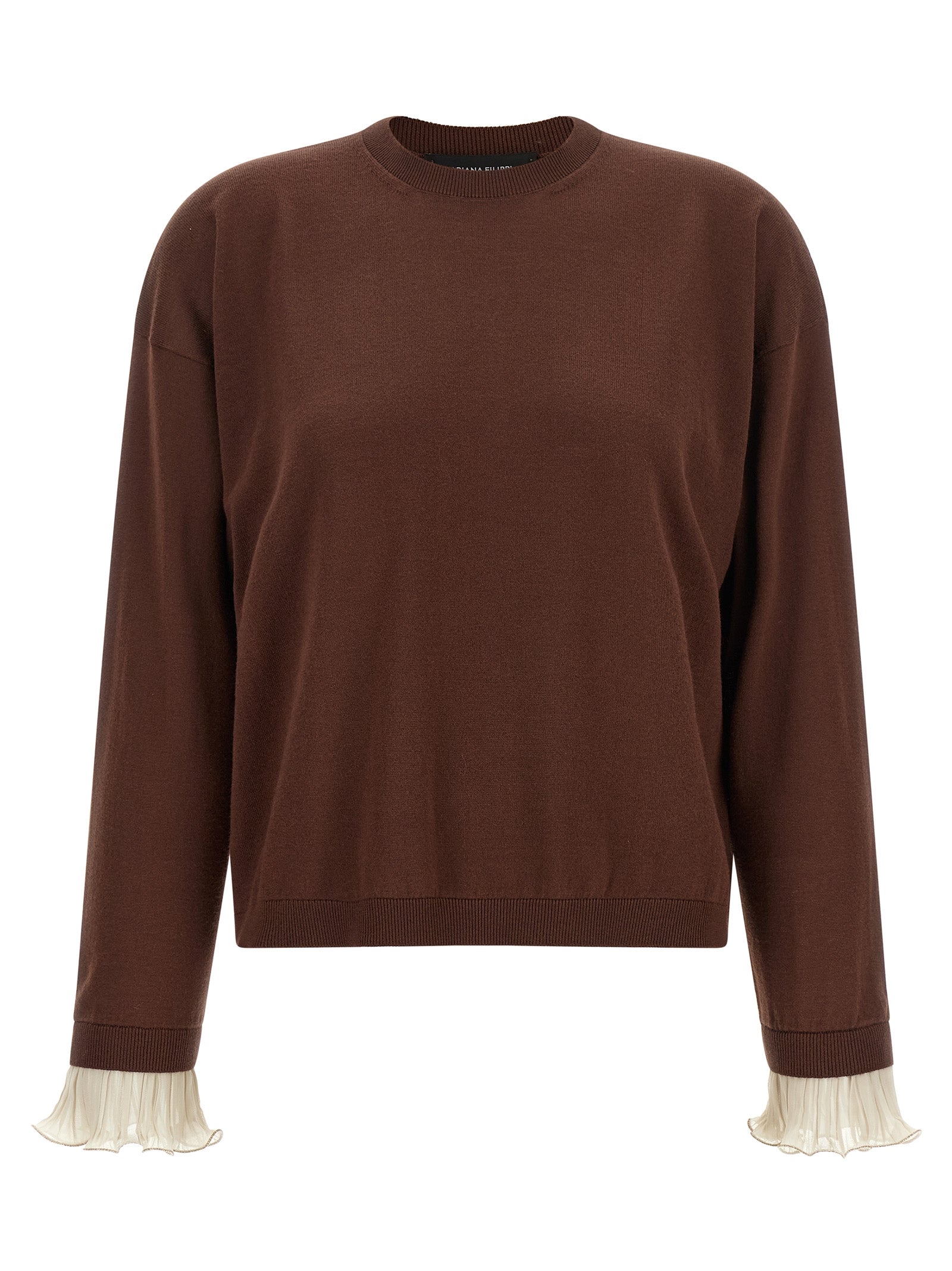 Cardigan by Fabiana Filippi for women in virgin wool & cotton brown features an impeccable silhouette, showcasing a sophisticated round neckline and long-sleeve detail for a truly impeccable finish.