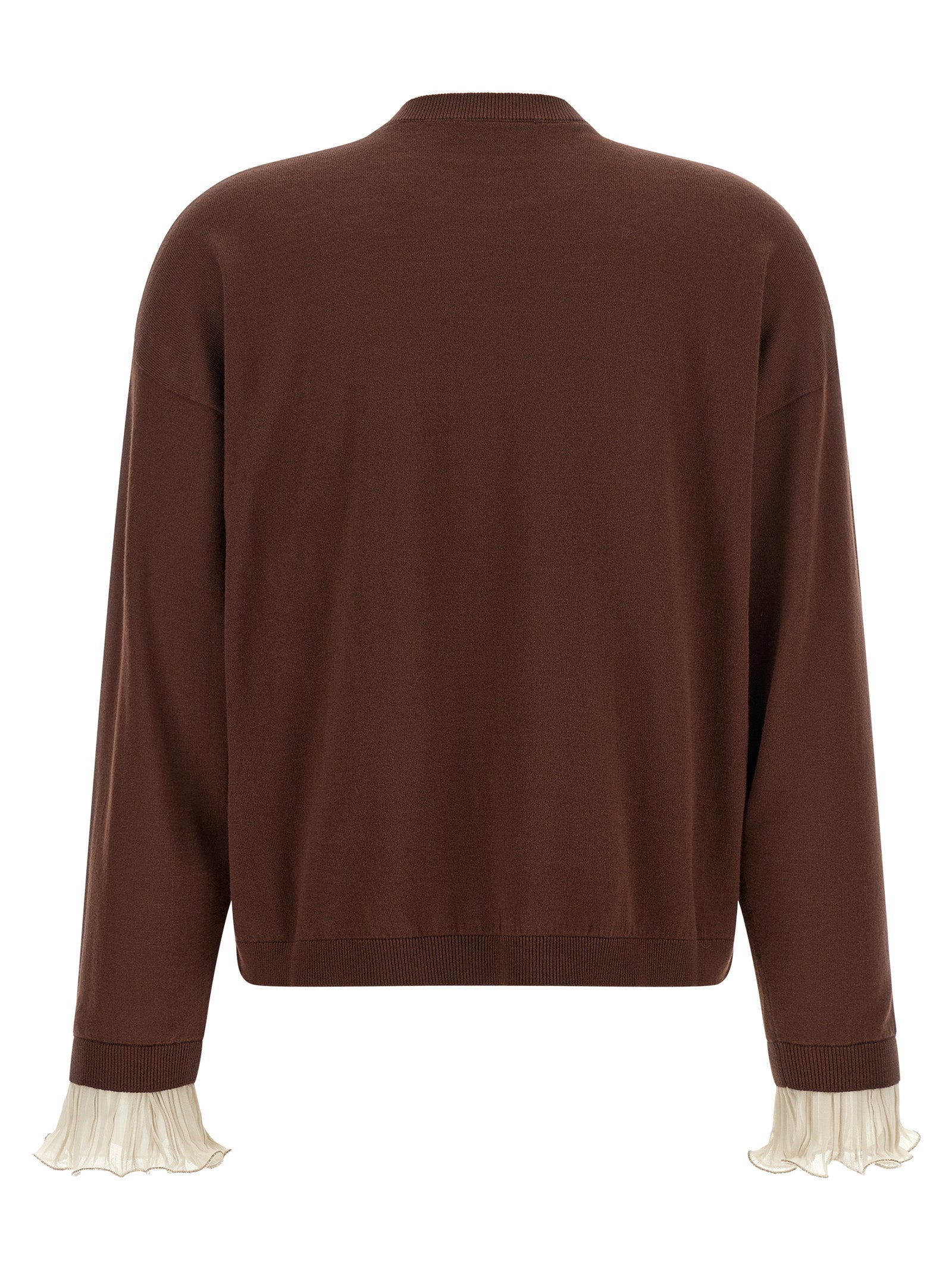 Cardigan by Fabiana Filippi for women in virgin wool & cotton brown features a nuanced silhouette with a refined round neckline and nuanced detailing for a sophisticated look.