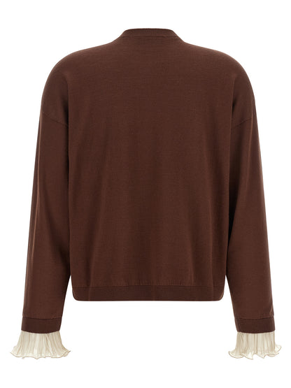 Cardigan by Fabiana Filippi for women in virgin wool & cotton brown features a nuanced silhouette with a refined round neckline and nuanced detailing for a sophisticated look.