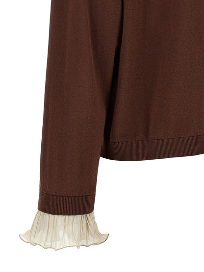 Cardigan by Fabiana Filippi for women in virgin wool & cotton brown features a dramatic silhouette, showcasing a sophisticated and dramatic detail for a timeless, premium look.