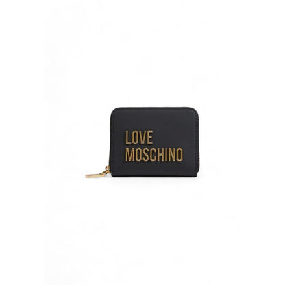 Wallet by Love Moschino for women in polyethylene & polyurethane black & gold presents a streamlined silhouette, showcasing the sophisticated design of the Polyethylene & Polyurethane Wallet collection with functional compact-design zip-around.