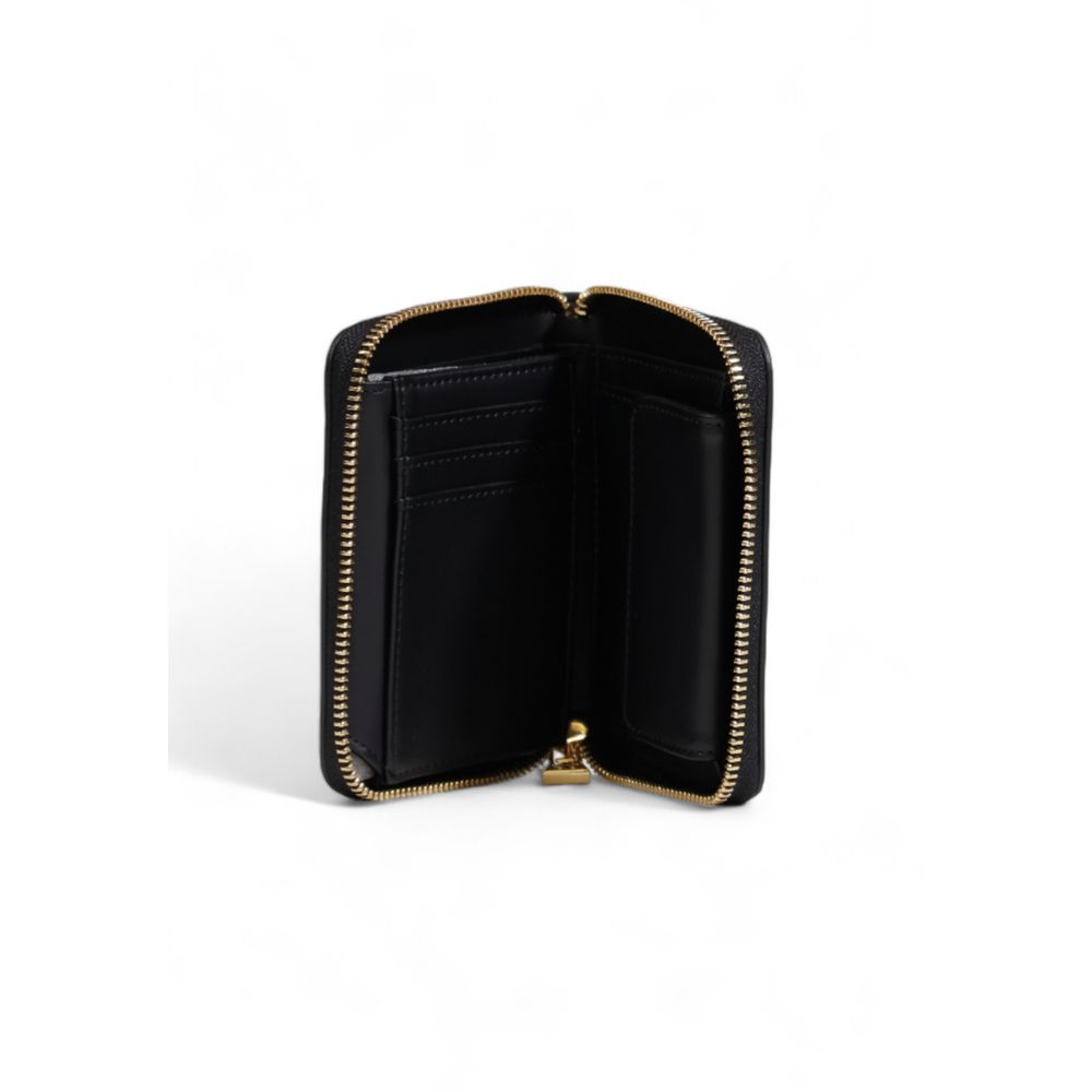 Wallet by Love Moschino for women in polyethylene & polyurethane black & gold showcases a discerning silhouette, artfully capturing the essence of Polyethylene & Polyurethane Wallet with its functional compact-design zip-around.