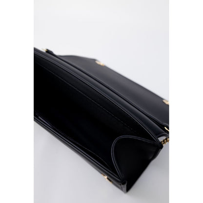 This Small Flap Handbag by Love Moschino for women in polyethylene leather and black & signature presents a sculptural silhouette featuring a secure flap, ample , and versatile for a sculptural finish.