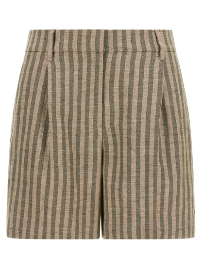 Brunello Cucinelli Women's Linen & Polyamide Bermuda Shorts - Bicolour Green Patterned Striped