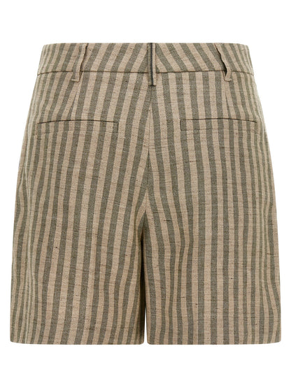 Brunello Cucinelli Women's Linen & Polyamide Bermuda Shorts - Bicolour Green Patterned Striped