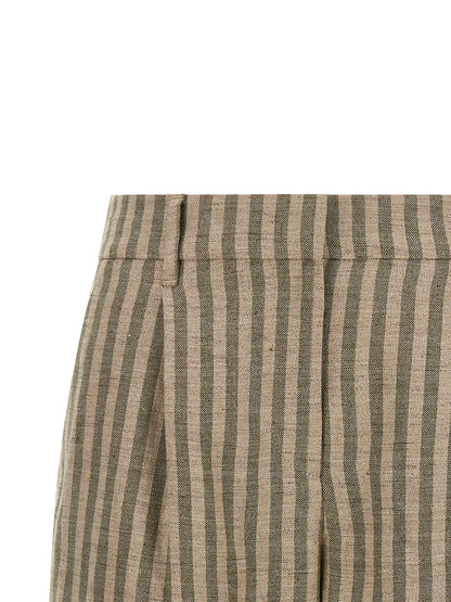 Brunello Cucinelli Women's Linen & Polyamide Bermuda Shorts - Bicolour Green Patterned Striped